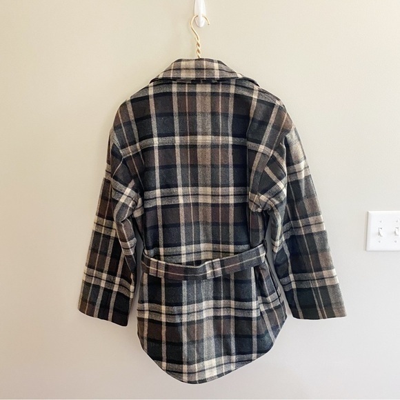 Divine Heritage XS NWT Wool Blend Plaid Check Belted Tie Waist Work Shirt Jacket - Picture 8 of 14
